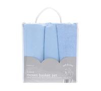 COUNTRY CLUB Soft, Cosy and Easy Care 3 Piece Baby Moses Basket Set - Cellular Blanket/Polar Fleece Blanket/Fitted Sheet - Newborn Baby Gift Idea - White, Blue or Pink (Blue)