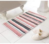 Country Club Stripe Bath Mat Blush Pink and Grey 45 x 74cm