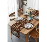 Country Coffee Sugar Blue Cup Table Runner 108 Inches Long, Farmhouse Graffiti Art Brown Back Washable Table Runners Heat-Insulation Kitchen Dining Table Decorations for Home Party Decor 13x108in
