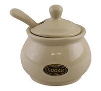 Country Cottage Cream Ceramic Sugar Bowl With Lid & Spoon