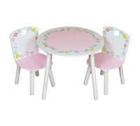 country cottage kids round table with 2 chairs in pink and white