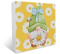 Country Daisy Gnome Wood Box Sign Decor Desk Sign Daisy Wooden Box Block Summer Sign Rustic Home Shelf Table Decoration 5x5 Inch