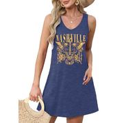 Country Dress Nashville Sundresses for Women 2025 Country Concert Outfits Summer V Neck Loose Tank Dresses Vintage Tops, Blue, M