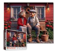 Country Elderly Couple Jigsaw Puzzle - 1000 Piece Cozy Puzzle for Adults with Cottage Bench, Dog and Rustic Garden Scene, Challenging DIY Crafts Puzzles for Senior, Family Games Home Decor Gift