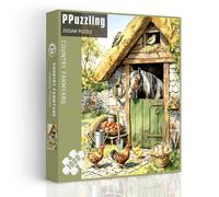 Country Farm Animals Puzzles for Adults 1000 Pieces, Vintage Rustic Barnyard Horse Jigsaw Puzzle Featuring Chickens, Birds Scene, Challenging Nature Cottage Farmhouse Theme Art Puzzle