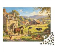 Country Farm Jigsaw Puzzles 1000 Piece Recyclable Pastoral Village Puzzle for Elderly Educational Game Decompression Ideal for Holiday Blessings Gift 52x38cm/1000pcs