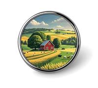 Country Farm Lapel Pin Badge Round Metal Button Pin Personalized Novelty Pinback Button Badges Funny Recognition Enamel Pins Novelty Cute Cartoon Brooch Pin for Jacket Bag Coat