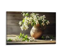 Country Farmhouse Wall Art, Delicate White Flower Vase Still Life Artwork, Soft Rustic Aesthetic, Hanging Paintings Poster for Entryway, Dining Room And Living Room Decoration 08x12inch(20x30cm)