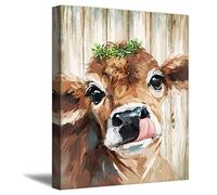 Country Farmhouse Wall Decor Canvas Print Cute Cow Oil Painting Poster Wall Art Animal Picture Artwork Home Decor for Living Room Bathroom Bedroom Office Fireplace Kitchen (16"x24" (40x60cm), Framed)