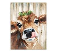 Country Farmhouse Wall Decor Canvas Print Cute Cow Oil Painting Poster Wall Art Animal Picture Artwork Home Decor for Living Room Bathroom Bedroom Office Fireplace Kitchen (8"x10" (20x25cm), Unframe)