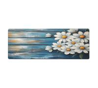 Country Farmhouse White Daisies Mouse Pad In Big Extended Non-Slip Rubber Base Mousepad With Stitched Edges Gaming Pc Desktop Large Mouse Pad 11.8x31.5