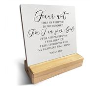 Country Fear Not for I am with You Bible Verses Wooden Plaque Sign Desk Decor Rustic Motivational Isaiah 41:10 Christian Desk Sign Decor for Home Office 4 x 4 Inches