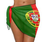 Country Flag Printed Women's Chiffon Blouse Swimsuit Cover-Up Sarong Beach Bikini Wrap Sheer Short Skirt Scarf Pool Vacation, Portugal, One Size