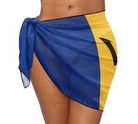 Country Flag Printed Women's Chiffon Blouse Swimsuit Cover-Up Sarong Beach Bikini Wrap Sheer Short Skirt Scarf Pool Vacation, Barbados, One Size