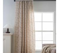 Country Floral Printed Semi-Opaque Curtain with Fringe, Sun-Resistant, Ideal for Balconies & Dining Rooms, Beige, 59x102in/150x260cm, 1 Piece