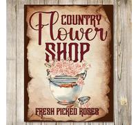 Country Flower Shop Florist Metal Plaque Sign Wall Door Decor Gift