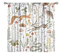 Country Forest Curtains Wild Animal Hare Squirrel Owl Snake Snail Flowers Mushroom Pattern Decoration for Rural Cottage Blackout Farmhouse Window Drapes 2 Panels White Background 42x45 Inch