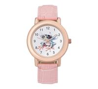 Country Frog Classic Watches for Women Pink Leather Strap Trendy Quartz Watch for Small Wrists