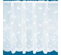 Country Garden Butterfly Floral Trailing Leaf Pattern Net Curtains In White - Sold By The Metre (Drop: 107cm (42"))