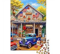 Country General Store Blue Vintage Car 1000 Piece Jigsaw Puzzle Jigsaw Puzzle for Adults Relaxing Family Game 70x50cm/1000pcs