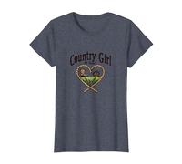 Country Girl at Heart Rustic Farm Cowgirl T-Shirt, Women, Heather Blue, L