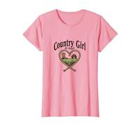 Country Girl at Heart Rustic Farm Cowgirl T-Shirt, Women, Pink, S