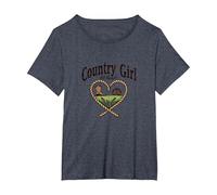 Country Girl at Heart Rustic Farm Cowgirl T-Shirt, Women's Plus, Heather Blue, 2X