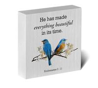 Country He Has Made Everything Bible Verse Artwork Wood Box Sign Rustic Farmhouse Style Ecclesiastes 3:11 Christian Wood Block Plaque 5x5 Inch Home Office Desk Sign Decor for Presents