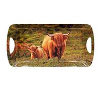 Country Highland Cow & Calf Medium Serving Tray w/Handle 40x20cm Melamine Brown