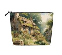 Country House Makeup Bag, Large Capacity Travel for Women, Waterproof Single-Ply Imitation Hemp Portable Zipper Cosmetic Bag, Travel Essentials Toiletry BagCosmetic Organizer Pouch