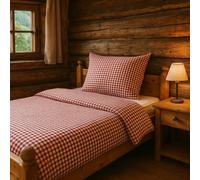 Country House Single Bedding Bed Linen in Red Checked 1 x 1 cm with Zip (Set 135 x 200 + 80 x 80)