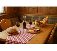 Country House Tablecloth, Chequered, 100% Cotton, 40 x 140 cm, Rectangular, Red/White