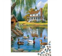 Country House with Pond Jigsaw Puzzles Puzzles for Adults Kids. 1000 Pieces Whimsical Challenge Toy Educational Games Home Decoration for Educational Games Gifts 52x38cm/1000pcs