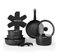 Country Kitchen 13 Piece Pots and Pans Set - Nonstick Cookware Set Detachable Handle, Non Stick Kitchen Cookware Sets Removable Handle, RV Cookware Set, Dishwasher/Oven Safe (Black) (YFAC13RH BLK)