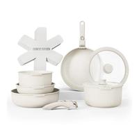 Country Kitchen 13 Piece Pots and Pans Set - Safe Nonstick Cookware Set Detachable Handle, Kitchen Cookware with Removable Handle, RV Cookware Set, Oven Safe (Cream) (YFAC13RH CRM)