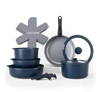 Country Kitchen 16 Piece Pots and Pans Set - Safe Nonstick Kitchen Cookware with Soft Touch Removable Handle, RV Cookware Set, Oven Safe (Denim)