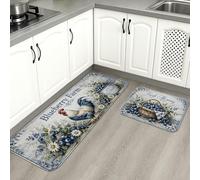 Country Kitchen Blueberry Farm Kitchen Mats for Floor, Vintage Floral Soft Mats, Spring Cushioned Comfort Washable Decor Rugs for Sinks Laundryroom Bathroom 2pcs