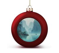 Country Life Pictures Christmas Tree Ornaments 4CM Shatterproof Pc Plastic Balls with Lanyard Baubles Hanging Christmas Ball Ornaments for Xmas Tree Holiday Party Wedding Home Decorations