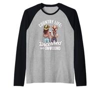 Country Life Uncorked Wine Lover Funny Wine Drinking Cowgirl Raglan Baseball Tee