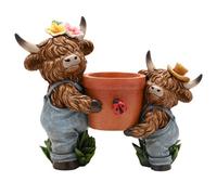 Country Living Big & Little Highland Cows With Plant Pot Country Living Multicolor
