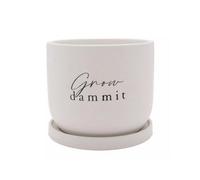 Widdop and Co Country Living Funny Plant Pot Ceramic Planter with Saucer (Grow Damn It)