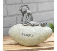 Country Living Frog on Stone ''Be Happy''