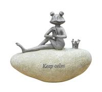 Country Living Frog on Stone Garden Ornament Statue Figurine - 3 Designs available - 15.5cm (Keep Calm)