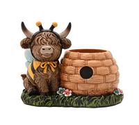 Country Living Highland Cow with Beehive Planter - Size: 10 x 13 x 9cm - brown - Wilko
