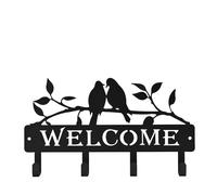 Country Living Metal Garden Plaque With Hooks & 2 Birds Welcome