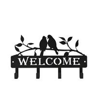 Country Living Metal Garden Plaque with Hooks & 2 Birds - Welcome