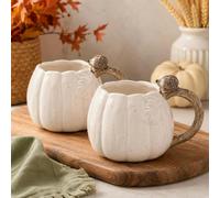 Country Living Set of 2 Pumpkin Mug with Hedgehog On The Handle