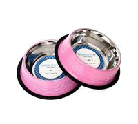 Country Living Set of 2 Ribbed No-Tip Non-Skid Pet Bowls - Carnation Pink (16 oz) - Durable & Safe for Cats & Dogs - Prevents Spills - Ideal for Small to Medium Pets - Easy to Clean & Maintain