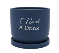 Country Living The Collection Ceramic Plant Pot - "I Need A Drink" in Navy Country Living Navy
