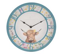 Country Living - Blue Highland Cow Clock - Indoor & Garden Homeware and Gifting - Spring/Countryside Theme Home Decor - Designed for Outside Use - H: 25cm x W: 25cm.
